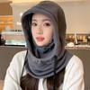 Casual Masks Hood Beanies Solid Color Pullover Cap Women Fleece Hat with Mask  Ear Protector