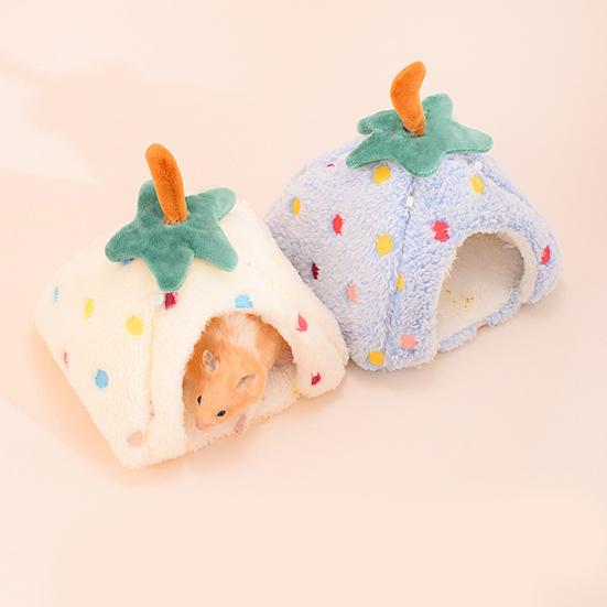 Comfortable Pet Sanctuary Plush Strawberry Hamster Bed, Soft Winter Warm Hideout, Cute Cozy Enclosed Cave Bed for Gerbil, Sugar Glider,