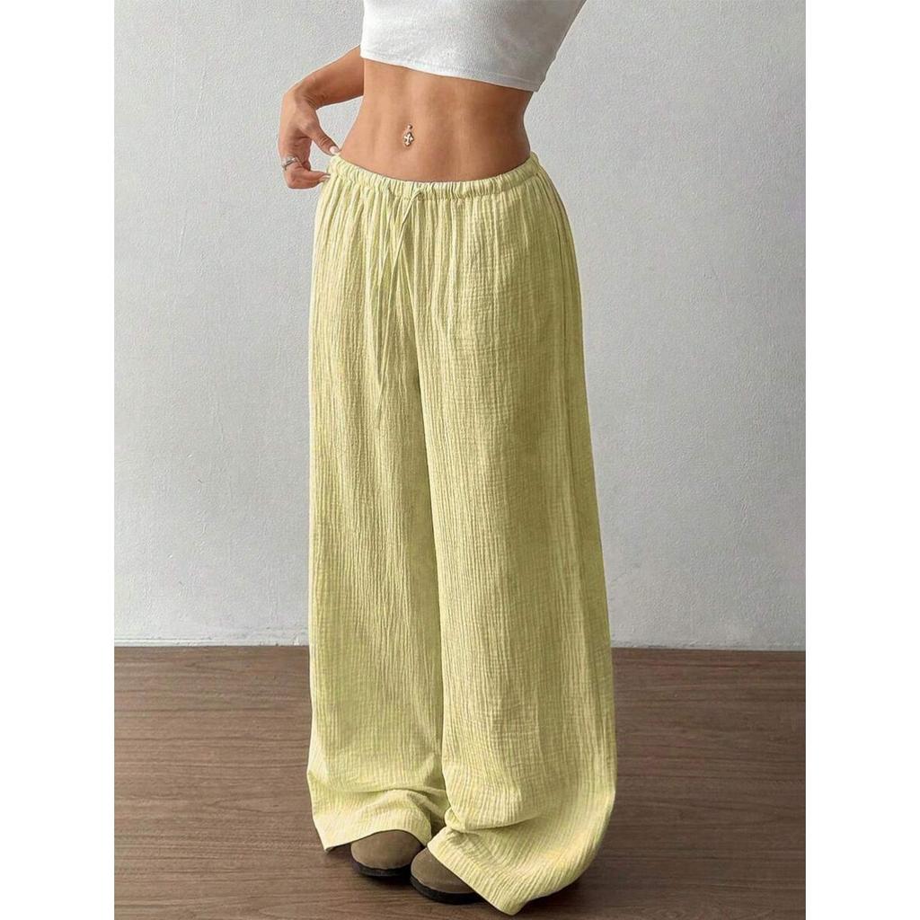 New Fashionable Women's Clothing, Elegant and Versatile, Elastic and Casual, Solid Color Pants, Wide Leg Pants