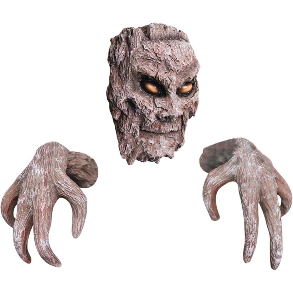 Halloween Výzdoba Tváře stromů Venkovní, Strašidelné 3D Obličej z kůry stromu Zombie Ruce Pryskyřičná plastika, Dekorace Stromů Venkovní Na Halloween