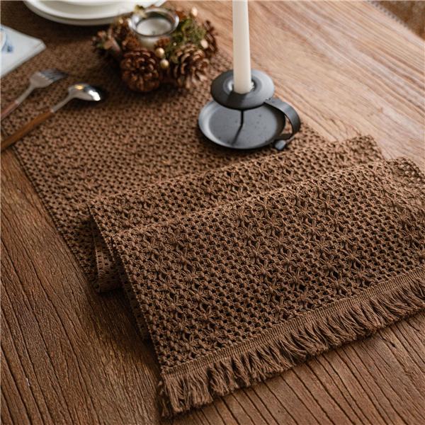 Table Flag Green Solid Woven Natural Material American Holiday Hemp Rope Dinner Mat Tableware Mat Tassel Bowl Mat