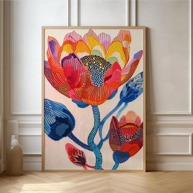 Abstract Botanical Poster Colorful Canvas Wall Art Japan Nordic Wall Art Canvas Painting Prints Pictures for Living Room Decor 21X30CMNo Framed