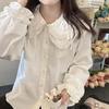 Kawaii-Spitzenhemd, weiße Blusen mit Peter-Pan-Kragen und üppigen Ärmeln, Herbst-Korean-Lolita-Preppy-Stil, niedliche Oberteile mit Knöpfen