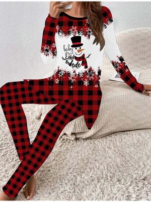 Euro-American Fashion 3D Christmas Printed Women's  Four-season Long-sleeved T-shirt + Long Pants Two-piece Set. Perfect Gift for New Year & Christmas