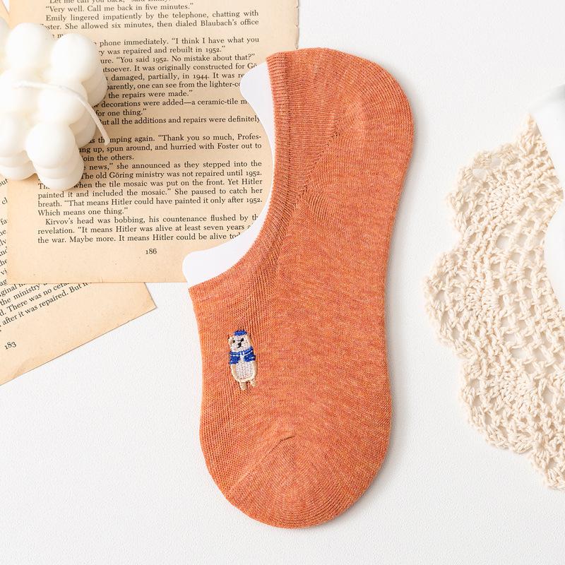 

Женские летние тонкие носки с мультяшной вышивкой, с мелким вырезом, модные, невидимые, силиконовые, с нескользящей пяткой 1 pair темно-оранжевого