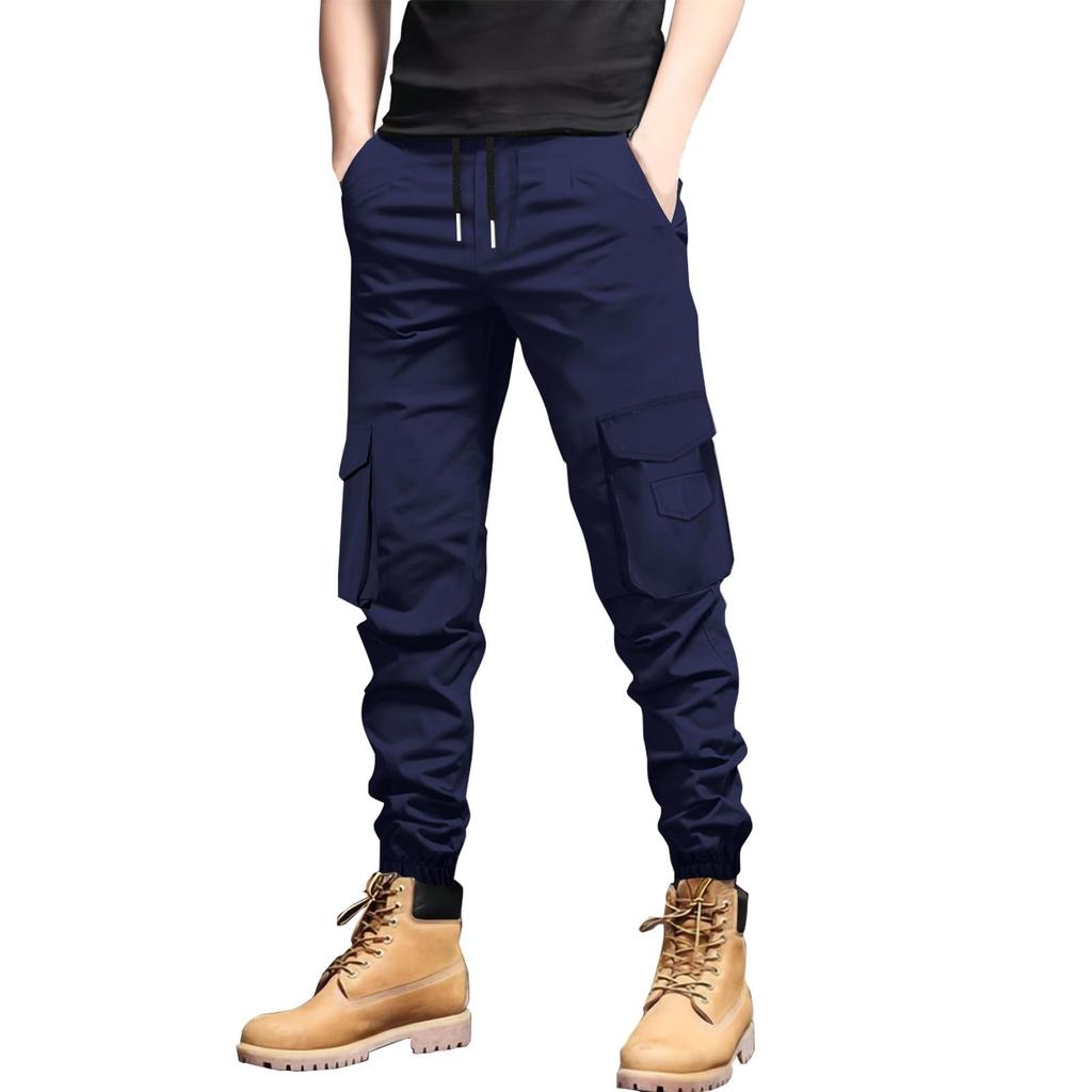 Męskie spodnie cargo slim fit z wieloma kieszeniami, zwężane spodnie casualowe