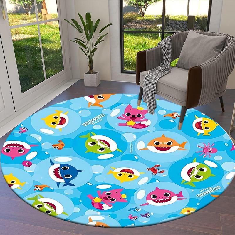 1pc Baby Shark Pattern Round Carpet, Made of Polyester,Perfect for Decorating Office Chairs, Living Rooms Fplt134