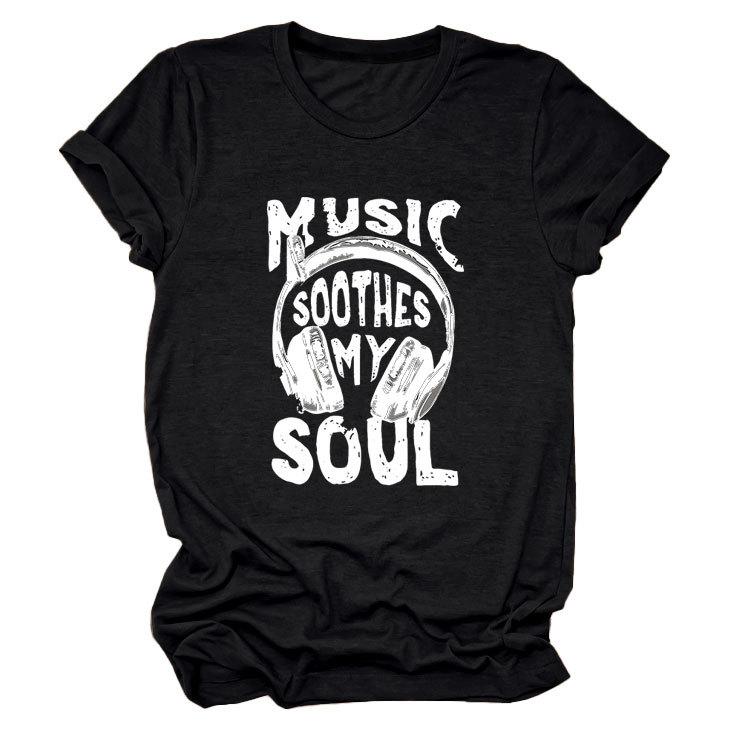 Personality trendy music soothes my ladies bottoming round neck short sleeve t-shirt
