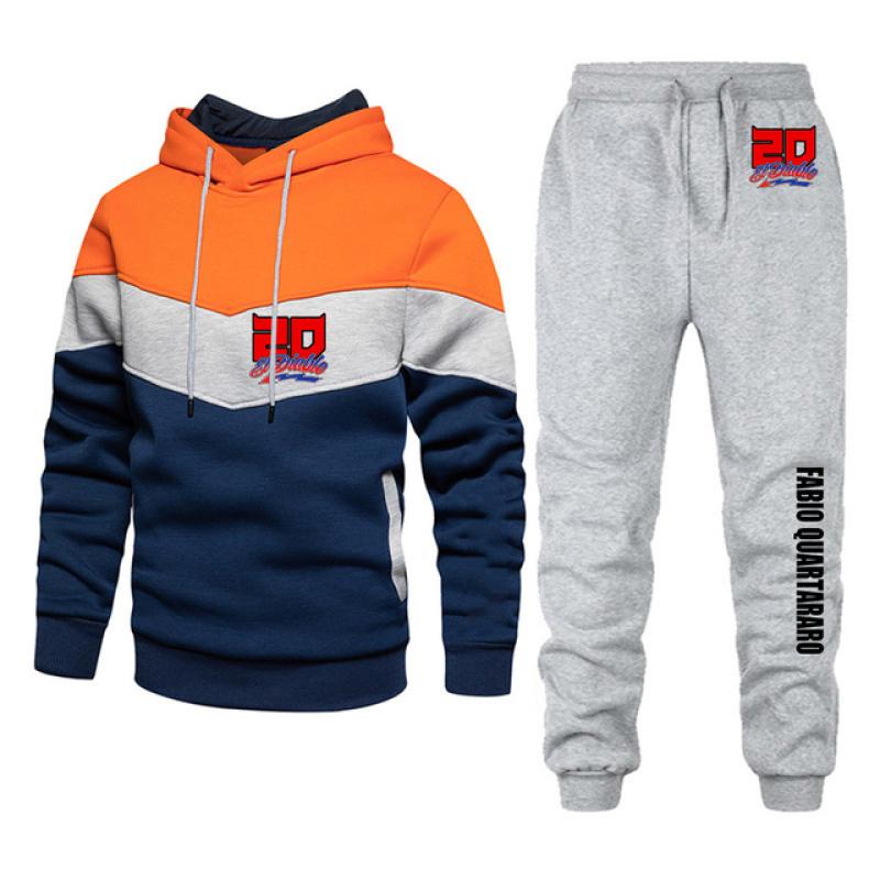 Men FABIO QUARTARARO WITH SIGNATURE Tracksuits Two Piece Set New Three Color Patchwork Hoodie Pant Fshion Casual Sportswear