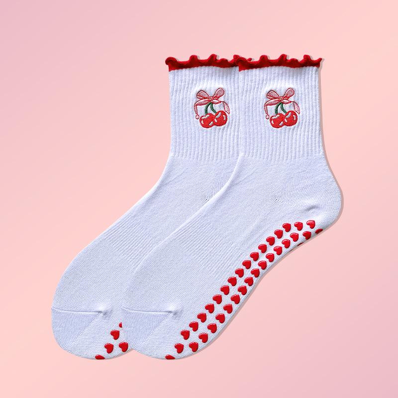 Women's Mid-Calf Yoga and Pilates Non-Slip Socks with Cartoon Shark Embroidery