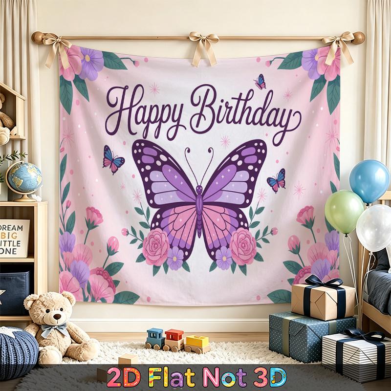 Party Backdrop Birthday Floral Butterfly Pink Photo Booth Background Front Door Decor