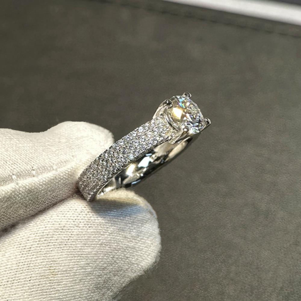 Vinregem 100% 925 Sterlingsilber Funkelnder Rundschliff 6,5 MM 1CT 3EX VVS1 D Farbe Echte Moissanit-Diamanten Damenring Hochzeit Verlobungsschmuck
