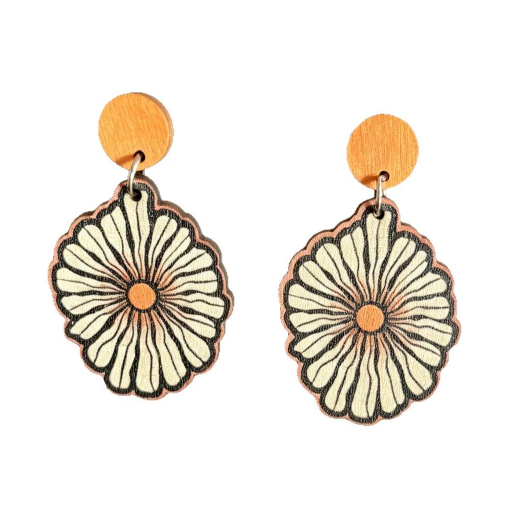 Retro Bohemian Petal-Shaped Wooden Dangle Earrings - European & American Fashion