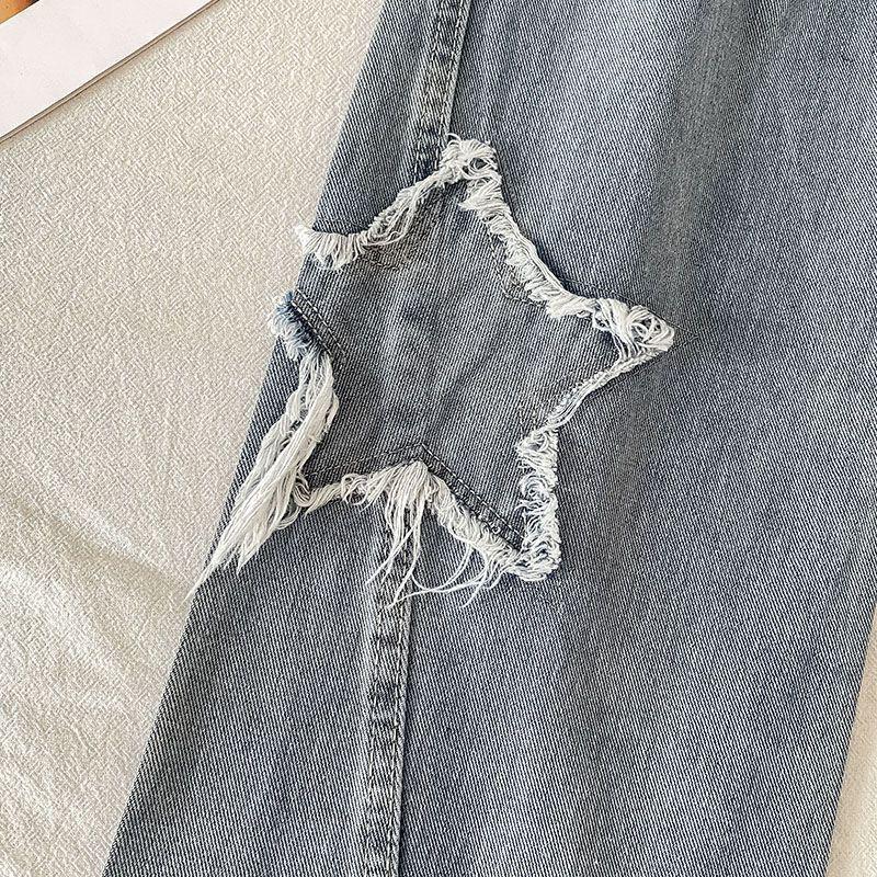 Women's High Waist Embroidered Star Wide Leg Jeans - Trendy American Spring/Autumn Design