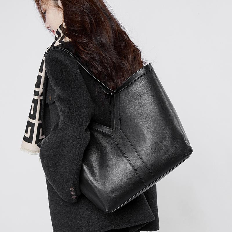 Vegetable Tanned Leather Simple Korean Genuine Leather Tote Bag Shoulder Bag Large Capacity Women's Bag Armpit Bag Handbag Cowhide