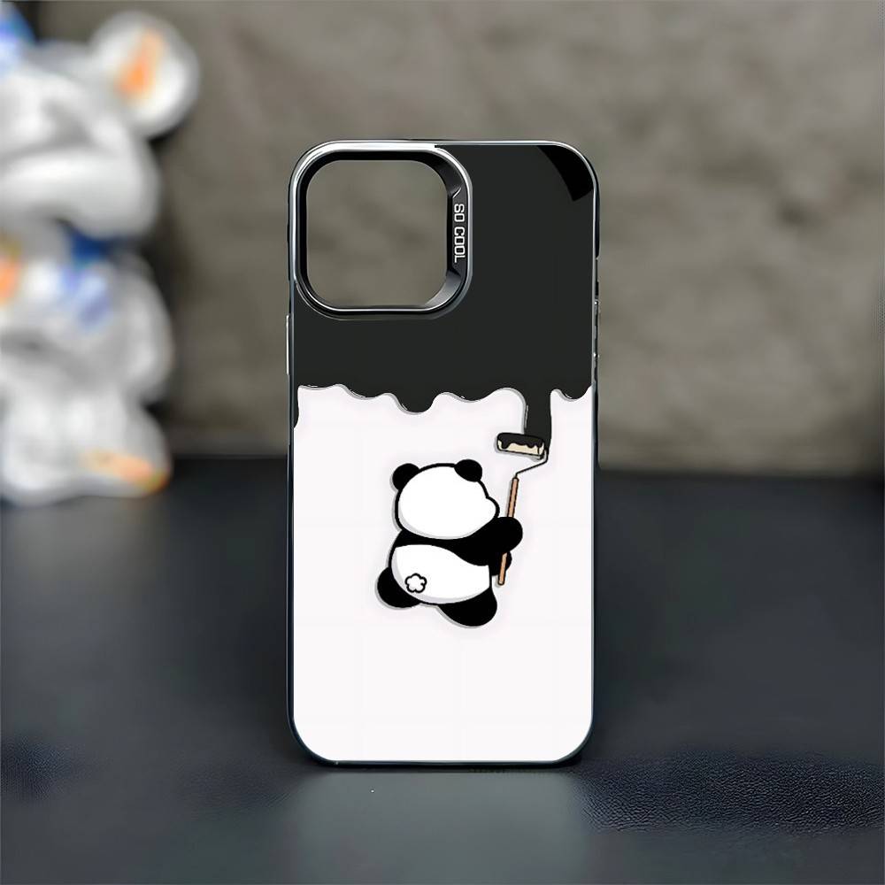 Panda Illustration Phone Case For iPhone17,16,15,14,13,12,11 Plus,Pro Max Black Matte Shockproof Cover