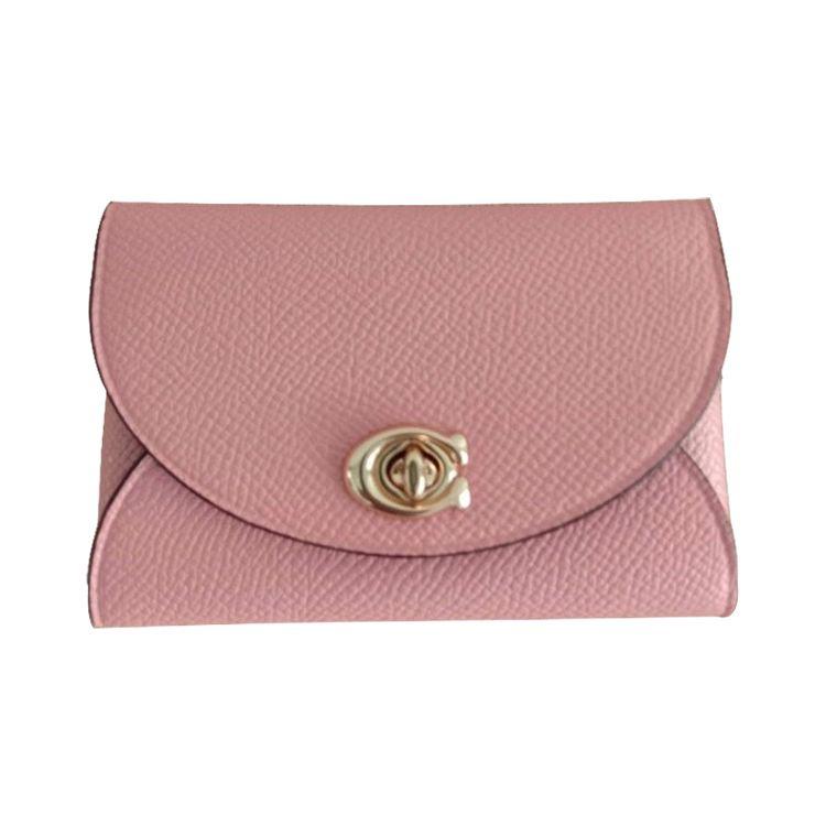 

Coach Turnlock 11 Flap Short Crossgrain Leather Card Case Wallet Women wallet Pink C2419G Basic Set (Bag+Dust Bag)