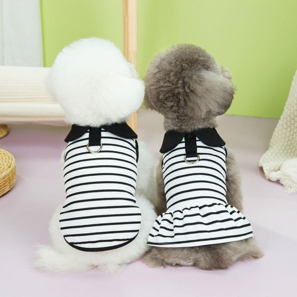 Cute Cat Lapel Dresses Breathable Dog Vest Harness Dog Striped T-shirts  Spring Summer