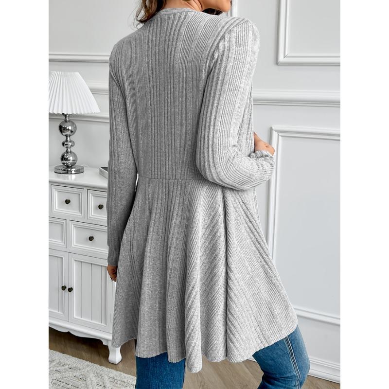 Women's Elegant Solid Color Textured Loose-Fit Cardigan - Medium Stretch Spring/Fall Layering Piece, Hand Washable Casual To Semi-Formal Sweater