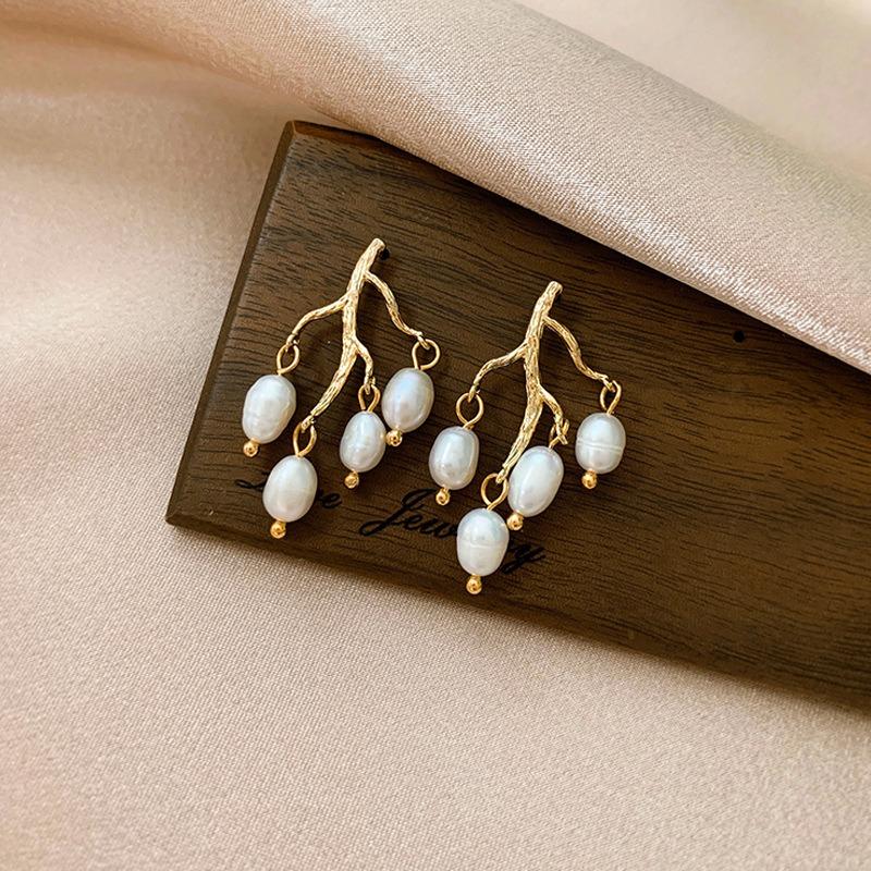 S Pearl Branch Earrings Baroque String Earrings Women's New Trendy Earrings Small Sweet Ear Jewelry