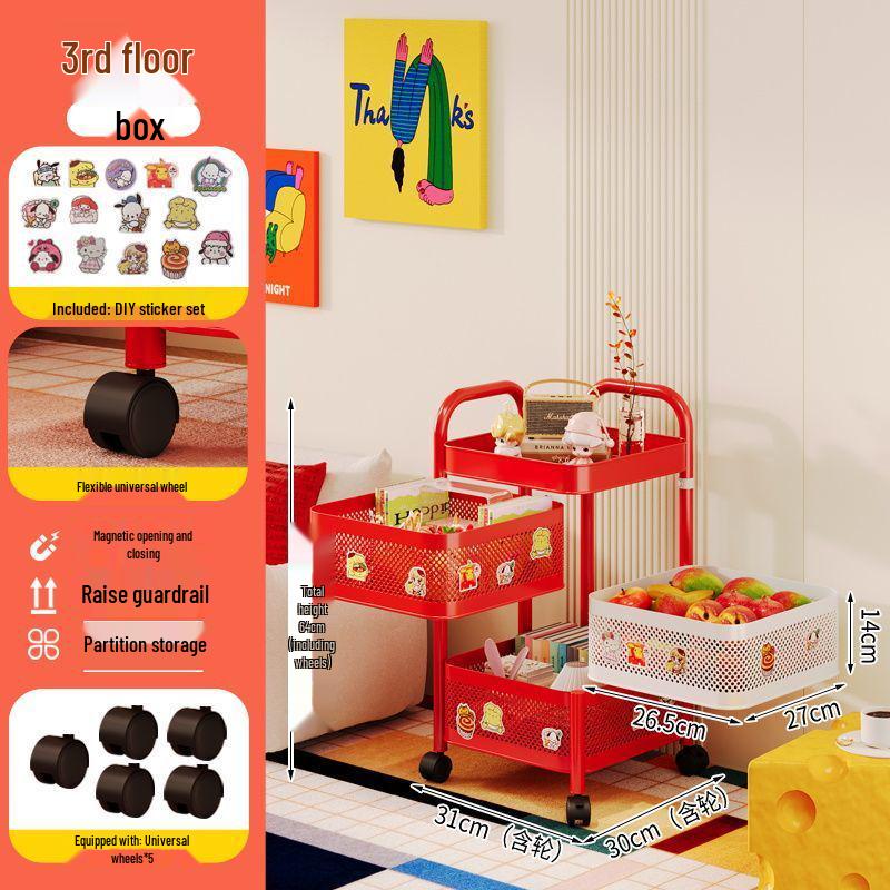 Mobile Floor-standing Storage Rack with Wheels for Bedroom, Living Room, Snacks, Essentials, and Vegetables