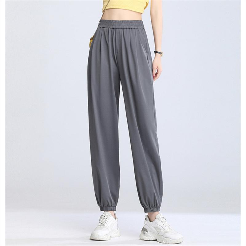 Spring Summer High Waist Casual Trousers Elastic Waist Loose Casual Sweatpants Wide-Leg Pants Basic Soft Cotton Bloomers Female