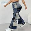 Kadın Günlük Yüksek Bel İspanyol Paça Pantolon, Geometrik Desenli Sokak Giyimi Çan Paça Pantolon