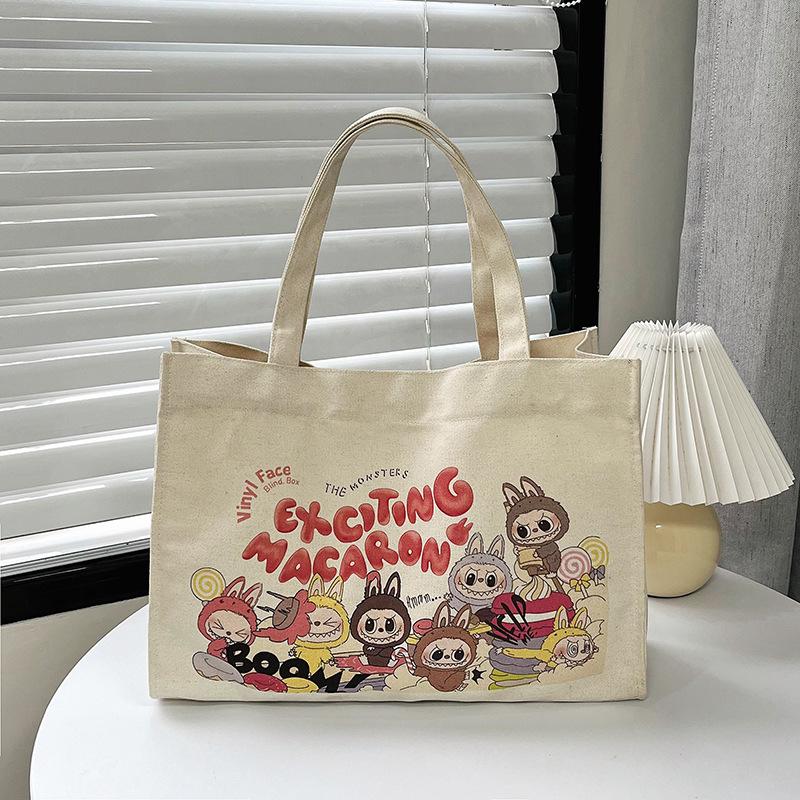 

Canvas handbag, women s large-capacity single-shoulder bag trendy letter printed labubu tote bag белый