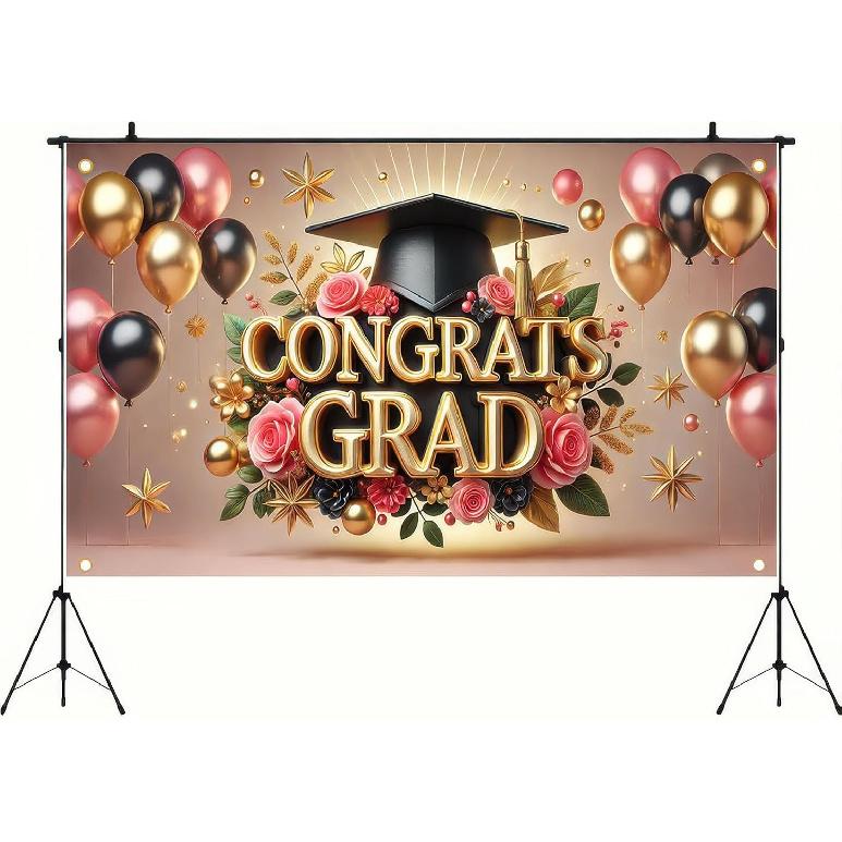 Graduation Banner 71 x 43 Inch Congrats Grad Party Decoration Photo Backdrop for Class of 2025 Graduation Celebration Senior Graduate School Ceremony