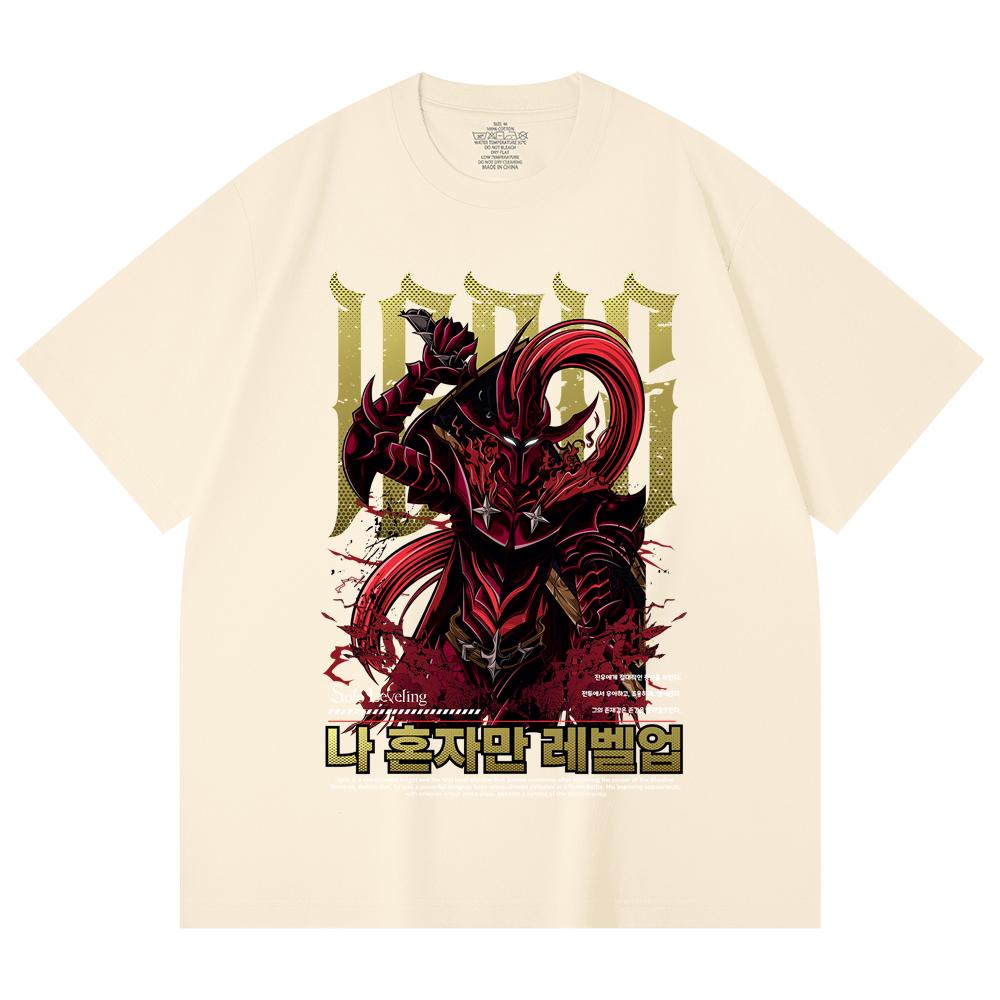 230 Gsm 100% Cotton Solo Leveling V12 Igris Print Unisex Heavy Cotton T Shirt XS абрикосовый
