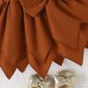 Children's Clothing Autumn Winter Puff Sleeve Ribbed Top Solid Color Bow Irregular Hem Girls' Set