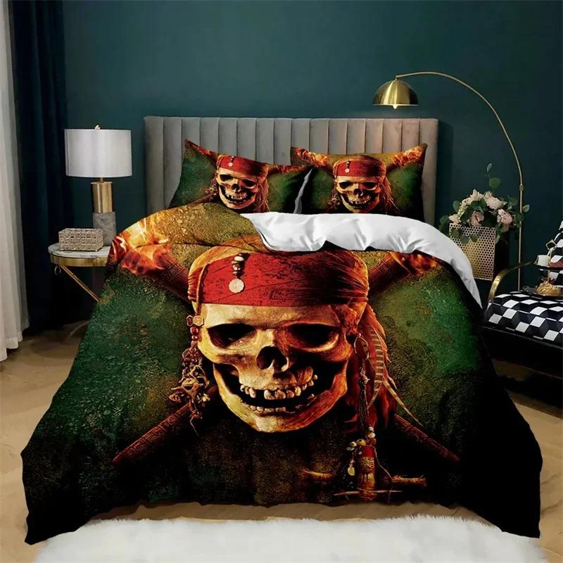 Skul Soft Duvet Cover Set Horible Skeleton Beding Set Bedclothes Halowen Gothic Hor Polyester Comfortable Quilt Cover Double Quen King