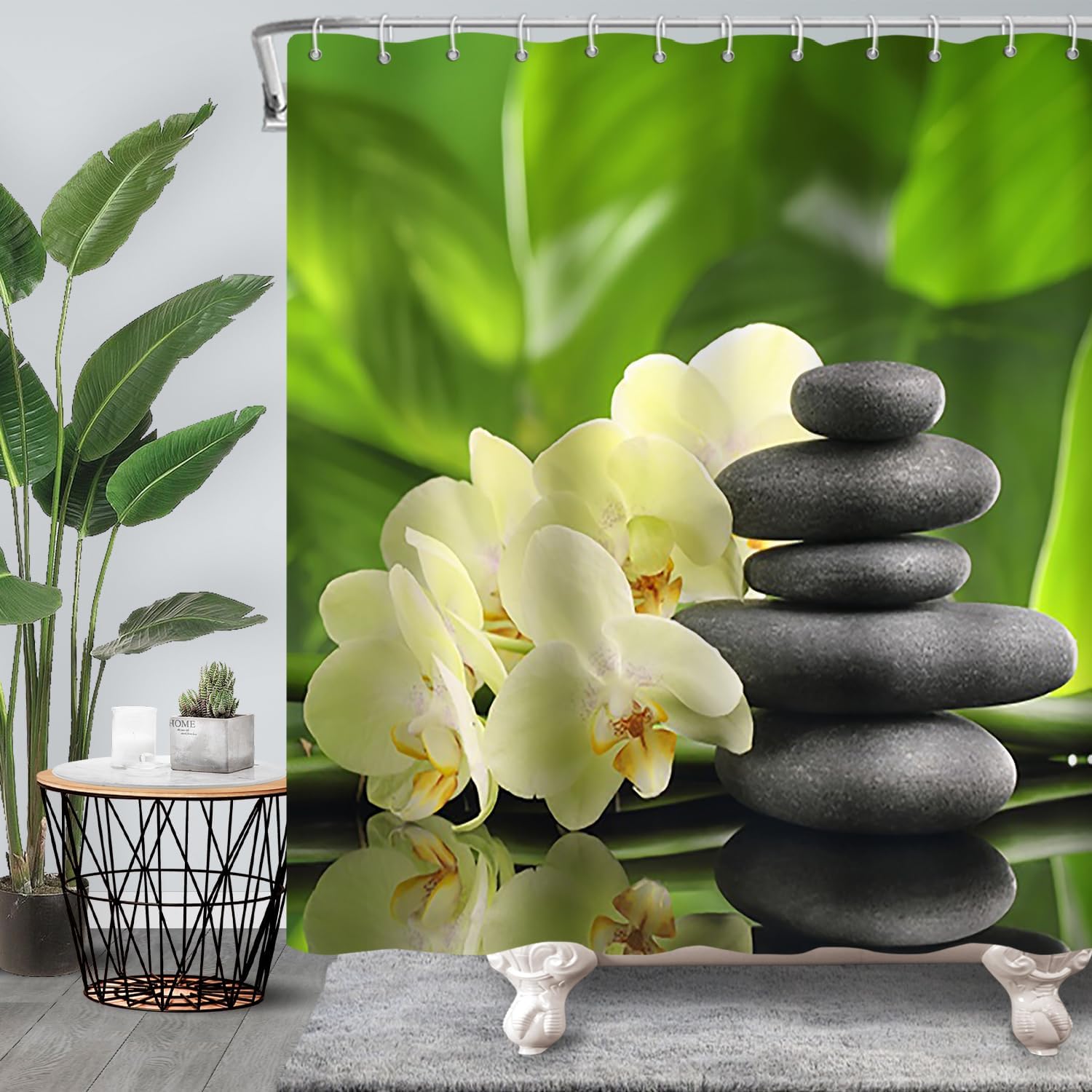 

Шторка для душа Zen Spa Черный Базальт Дзен-Камни Японские Цветы Бамбуковые Листья Духовная Медитация Шторка для Ванной 90x180CM