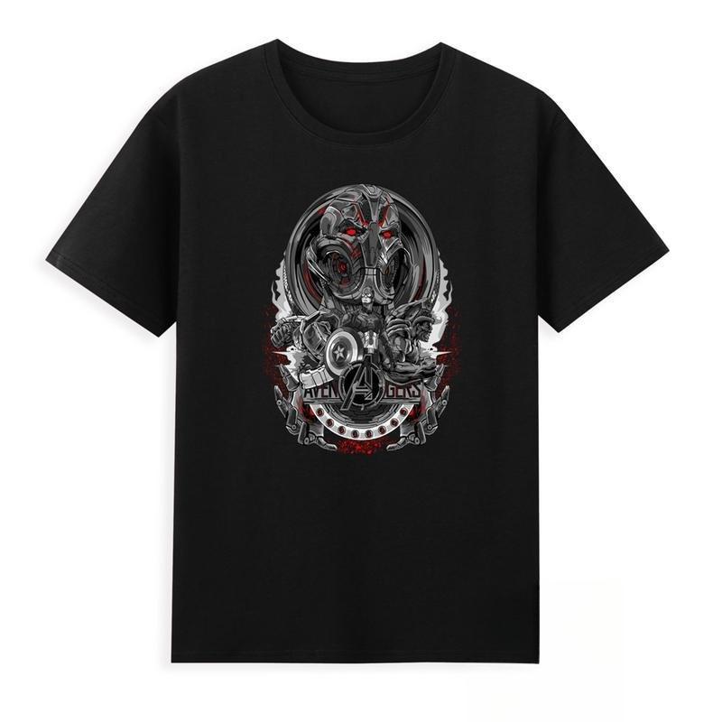 Genuine The New High-quality Superhero Avengers Ultron Iron Man Printed T-shirt for Men and Women Loose Short Sleeves