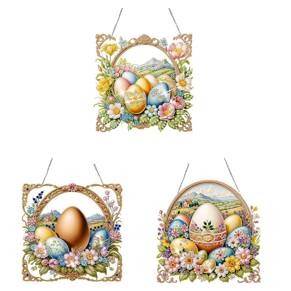 Easter Egg Theme 2D Flat DIY Diamond Art Pendant Diamond Painting Set Single-Sided Drill Window Hanging Art for Home Decor