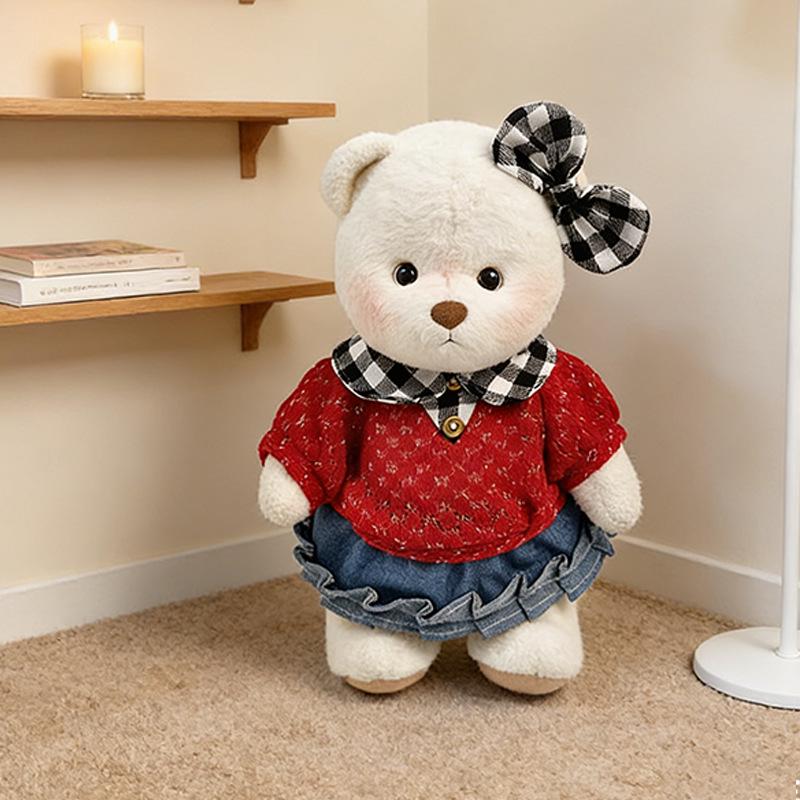Medium Bear Outfit - Blue Pink Striped Carrot Overalls Set