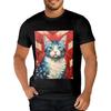 Sipumia Unisex Cotton Short Sleeve T-Shirts American Flag Cat Printed Graphics Top Casual Tees for July 4th