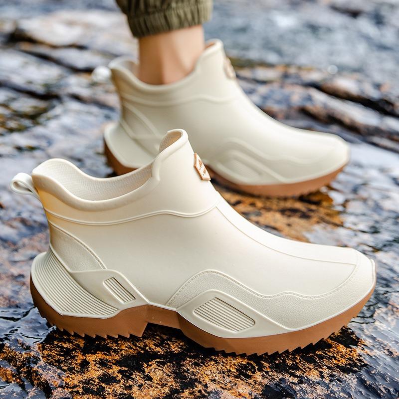New rain shoes short tube men's adult waterproof shoes women's rain boots non-slip wear-resistant velvet warm fashion water boots