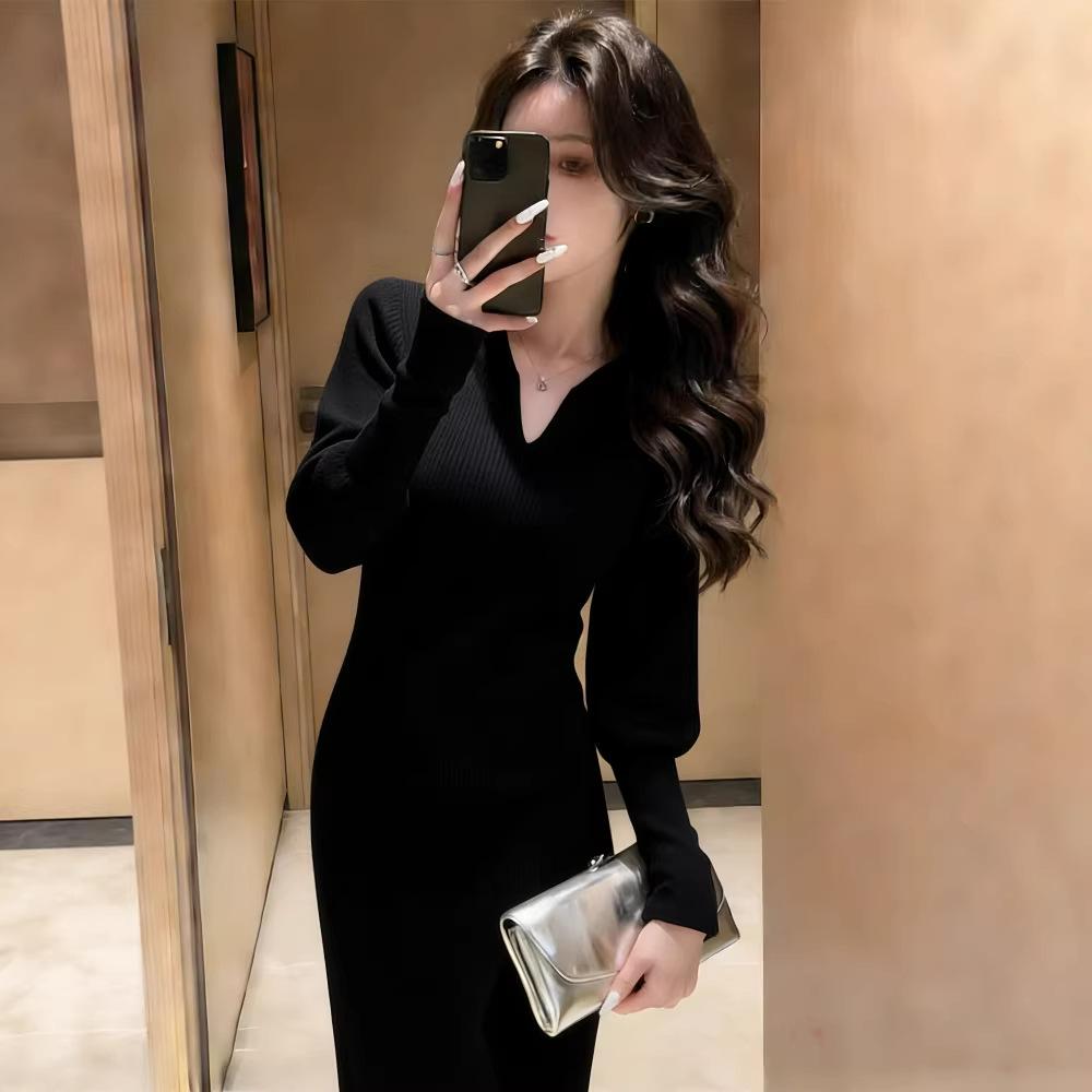 European Style 2026 Red Knit Sweater Dress with Coat Layer for Women - Autumn/Winter Collection