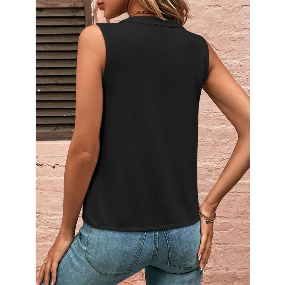 IHUASU Women's Summer Fashion Temperament Elegant Pleated V-neck Tank Top