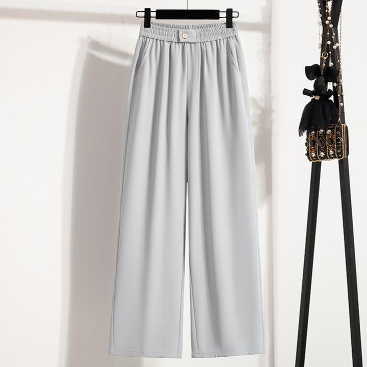 DIMANAF 2025 Plus Size Summer Long Pants Women Elastic Waist Casual Loose Pink Pants New Solid Pants