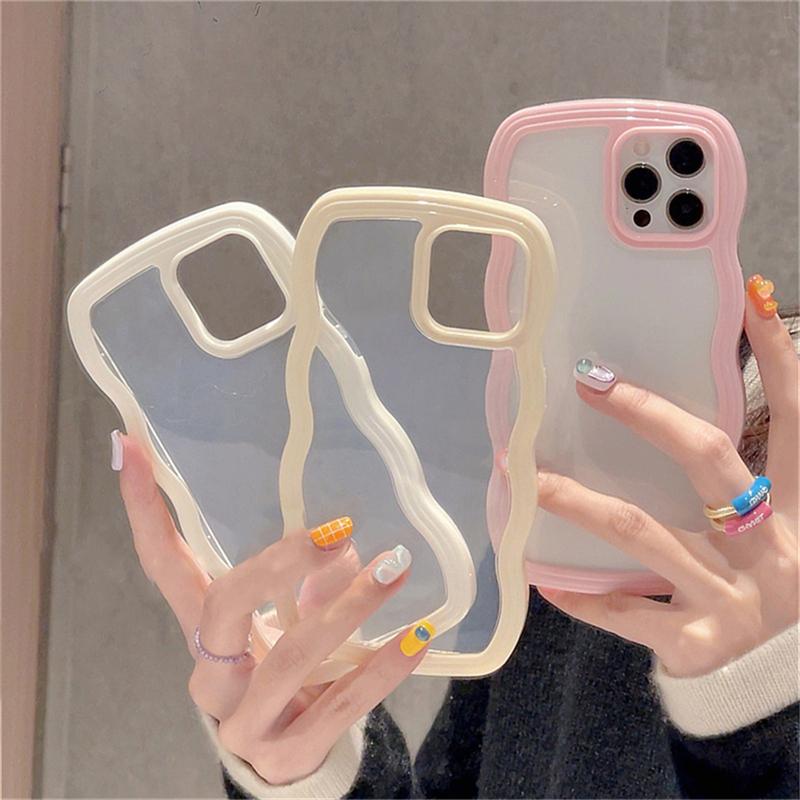 Ins Korea Cute 3D Cream Wavey Transparente Handyhülle für Iphone 13 12 11 Pro Xs Max X Xr Objektiv Schutzhülle klar weiche Rückseite