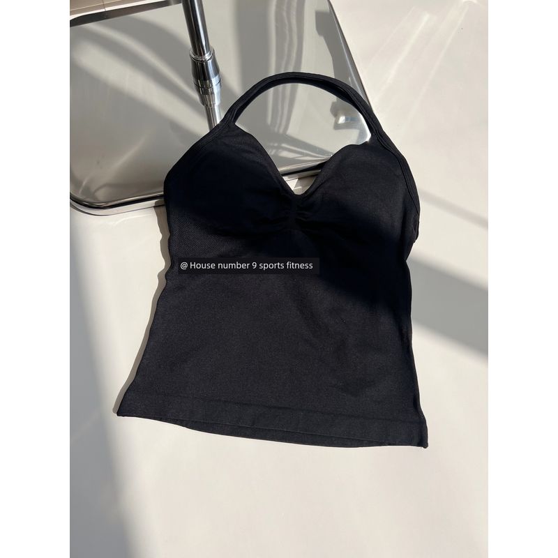 Df Thin-Strap Running Ruched Halter Fitness Bra with Chest Pads, Shaping, Shockproof, Beautiful Back Sports Yoga Tank Top for Women