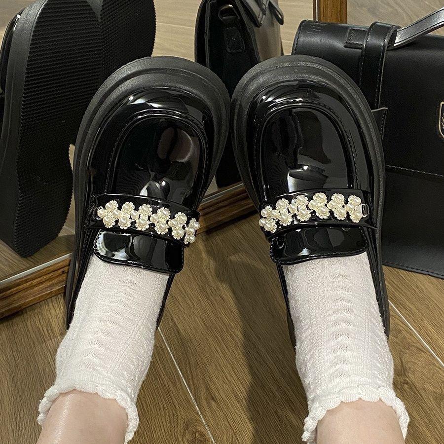 

Женские лоферы из французского жемчуга 2025: Универсальный британский стиль, Толстая подошва, Супермягкая кожа, Круглый носок 40