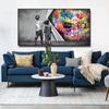 Street Graffiti Art Behind the Curtain Canvas Painting Boy and Girl Find Love Wall Art Posters and Prints for Living Room Home