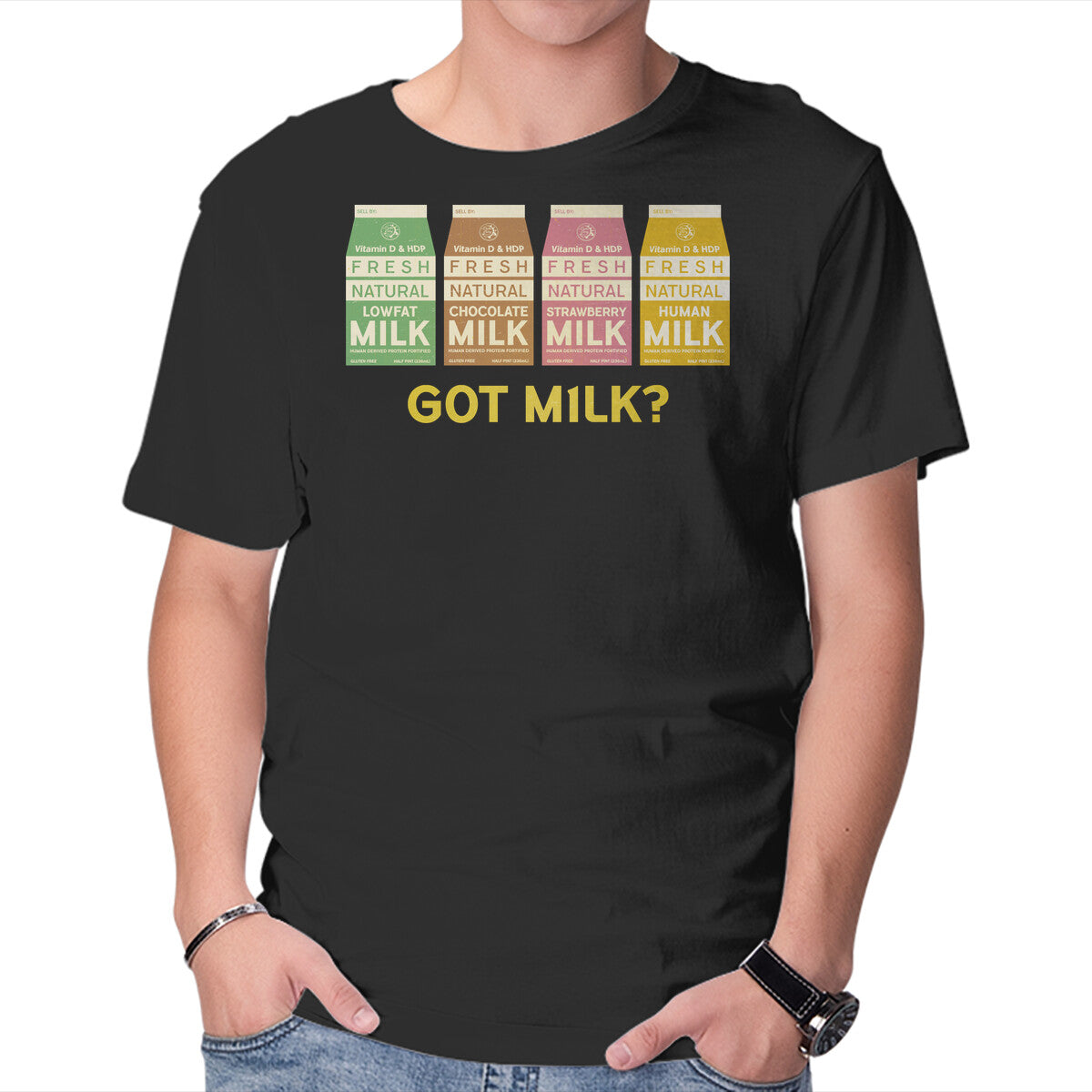 Unisex Crew Neck T-Shirt Got M1lk Graphic Short Sleeve Casual Tee L