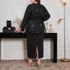 Damen Übergröße Zweiteiler Rundhals Langarm Eng Bodycon Langes Kleid Strickjacke Set