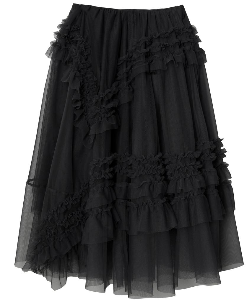 Peulleeoeob Tulle Layered Long Skirts (Fl-266_Black)