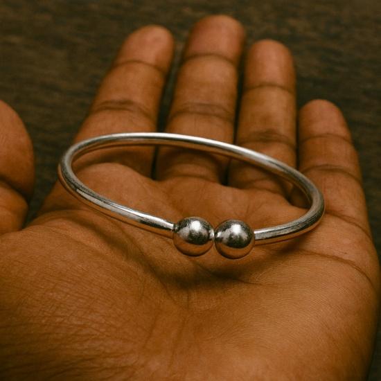 Adjustable Two-Bead Sterling Silver Bracelet, Minimalist Simple Bangel for Everyday Wear