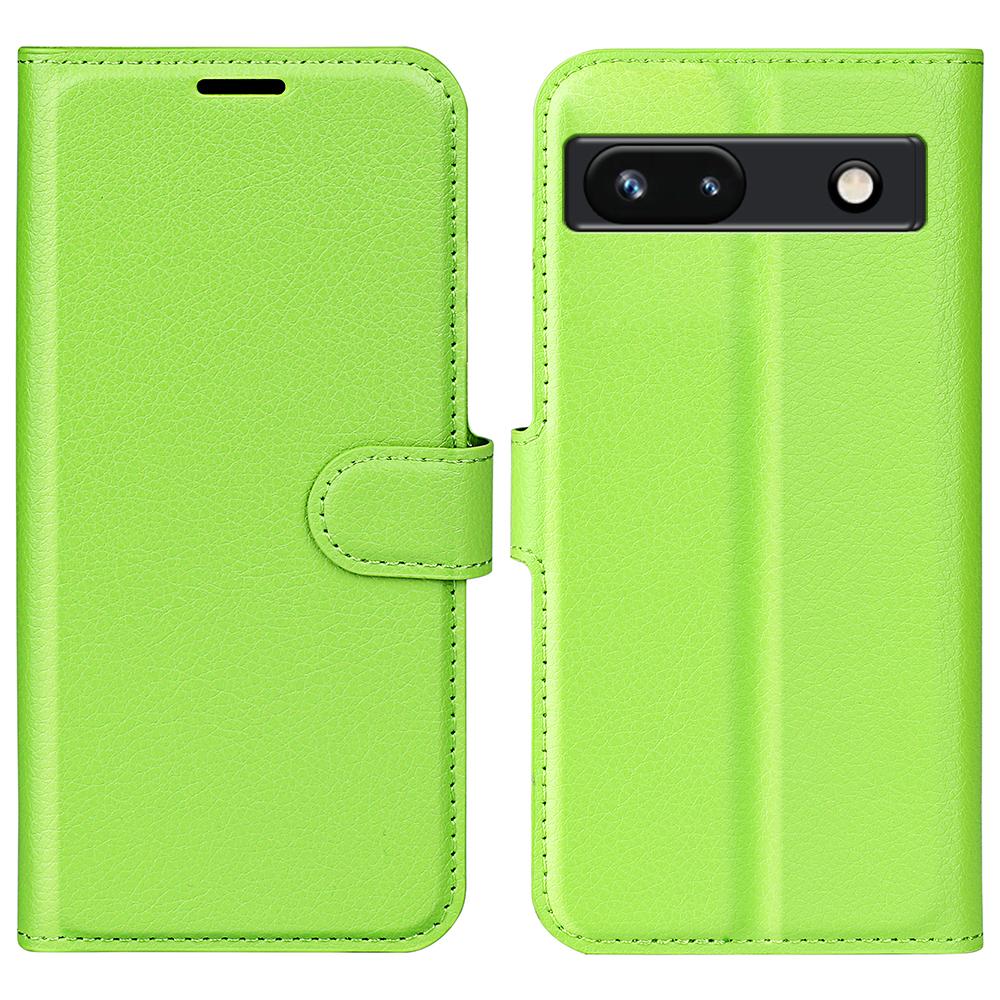 

PU Leather Shell for Google Pixel 7a Drop-proof Litchi Texture Phone Case Wallet Stand Flip Cover Green